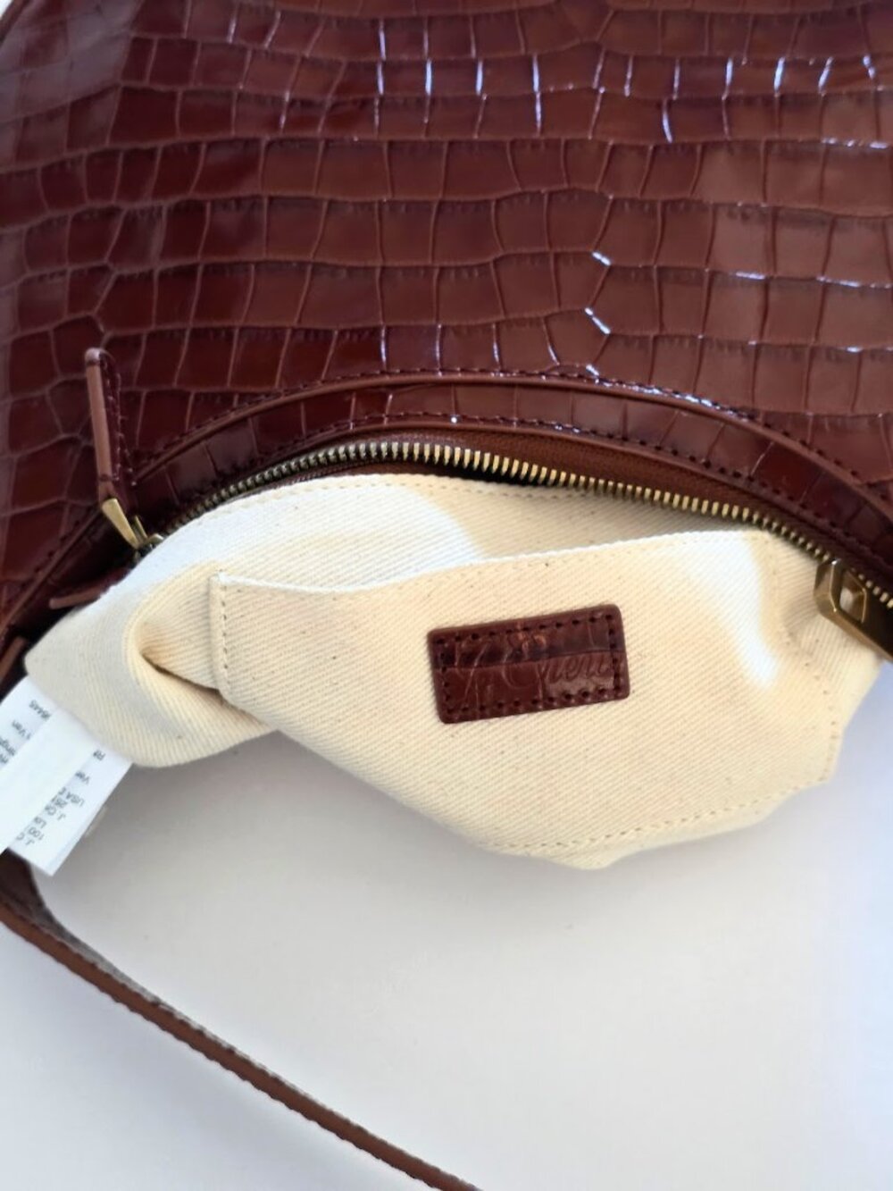J.Crew Copenhagen Croc-Embossed Cowhide Leather Shoulder Bag Brown - Like New - Picture 7 of 16